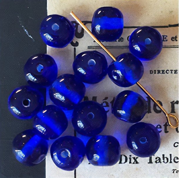Vintage Japan Haskell Glass Sapphire Blue Blue Baroque Bead 8mm VP-3620