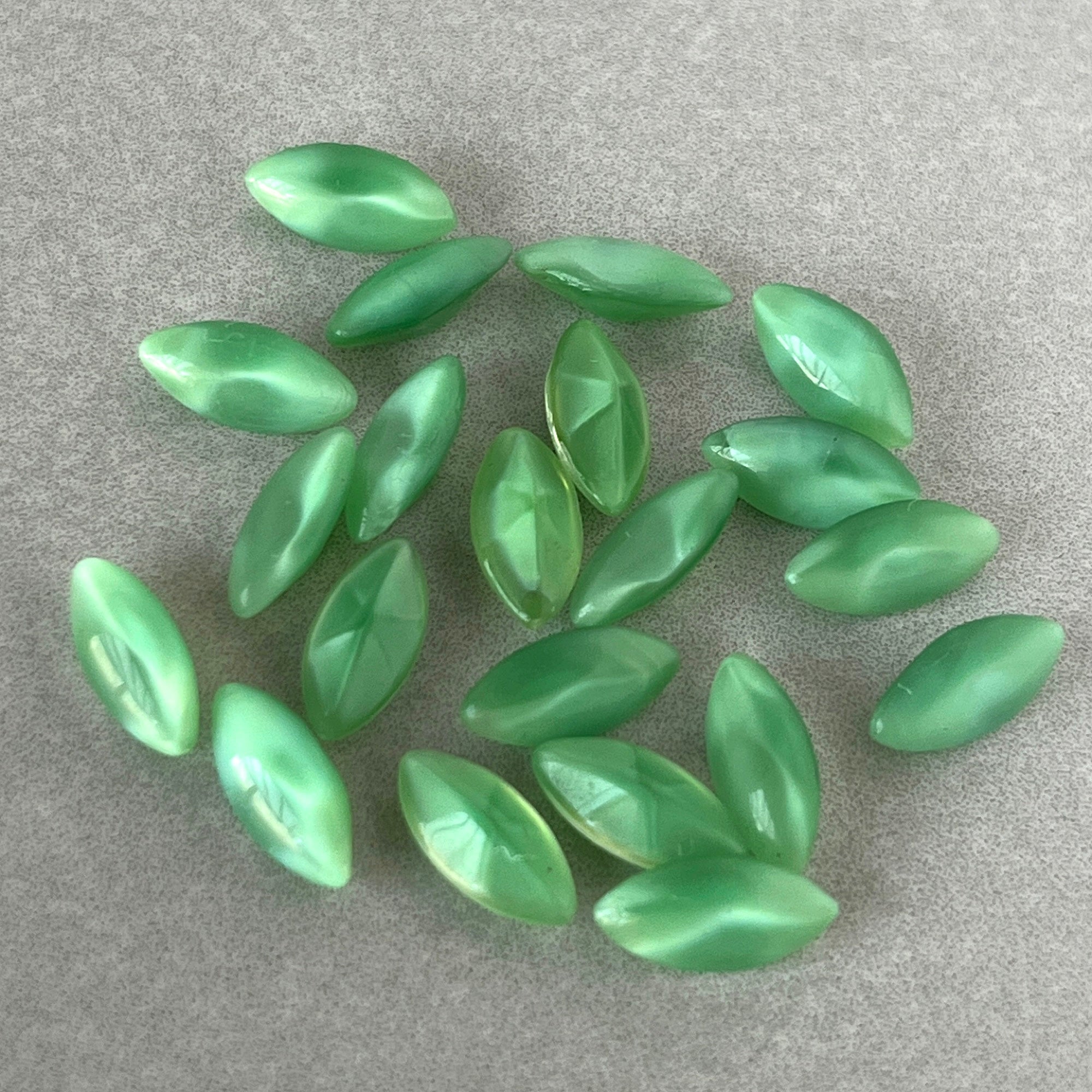 Vintage West German Moonstone Green Navette Rhinestone 10X5 Vintage West German Moonstone Green Navette Rhinestone 10X5