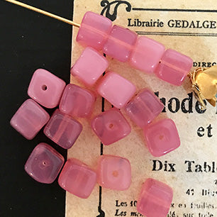 Vintage Czech Glass Pink Square Bead 6.5mm VP-4277