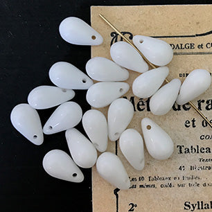 Vintage West German Glass Milk Glass Drop Bead 12x7 VP-4427