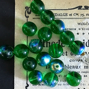 Vintage Czech Emerald Green Glass Bead 8mm VP-4465