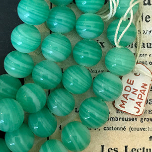 Vintage Japan Glass Jade Green Bead 8mm VP-4519