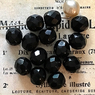 Vintage Czech Glass Jet Black Bead 8mm VP-5392