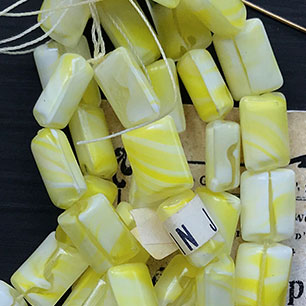 Vintage Japan Glass Yellow Givre Bead 11x8 VP-6537