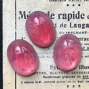 Vintage German Glass Cameo Cabochon - Oval Blue & Pink Flower (40x30mm) New Old Stock