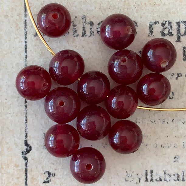 Vintage Japan Glass Ruby Red Round Bead 6mm VP-8370