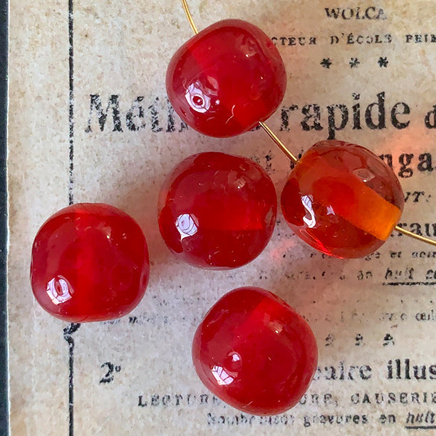 Vintage Japan Haskell Glass Light Siam Red Baroque Bead 12mm VPL-8450