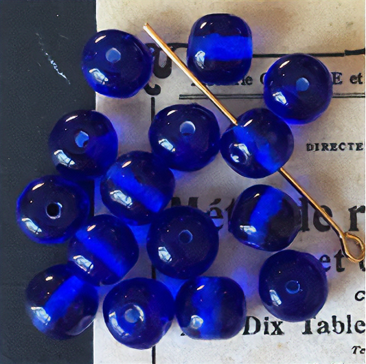 Vintage Japan Haskell Glass Sapphire Blue Blue Baroque Bead 8mm VP-3620