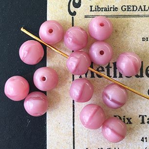 Vintage Czech Glass Moonstone Pink Round Bead 6mm VP-3437