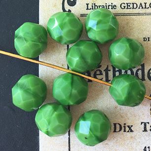 Vintage Czech Glass Opaque Green Round Bead 8mm VP-3444