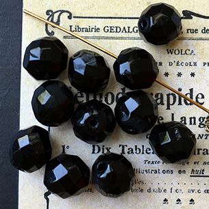 Vintage Glass Black Round Bead 9mm VP-3481