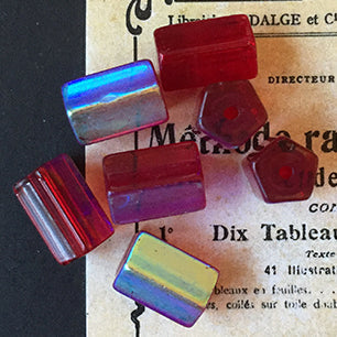 Vintage Glass Aurora Borealis Ruby Red Bead 12x8mm VP-3609