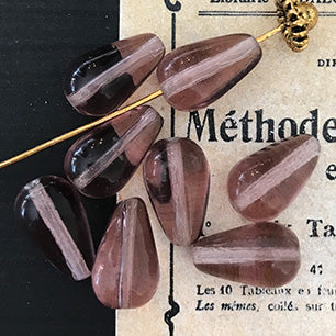 Vintage Czech Glass Amethyst Purple Bead Drop 13x7.5 VP-4141