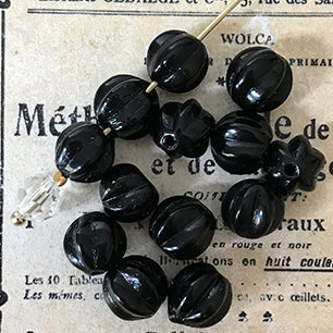 Vintage West German Glass Jet Black Bead 8mm VP-4641