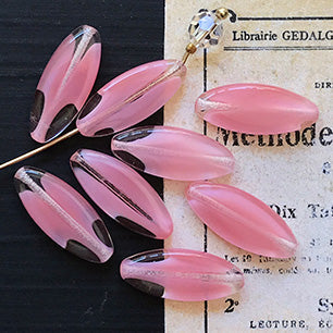 Vintage Czech Glass Pink Oval Bead 20x8mm VP-6102