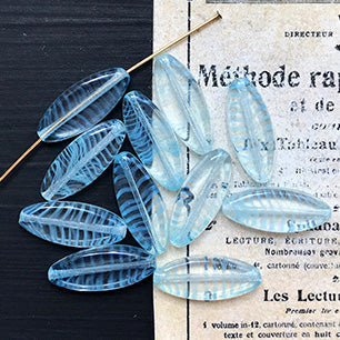 Vintage Czech Glass Blue Oval Bead 20x8mm VP-6688