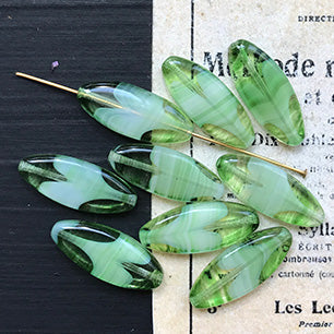 Vintage Czech Glass Green Oval Bead 20x8mm VP-6689