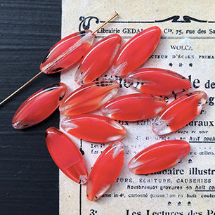 Vintage Czech Glass Red Oval Bead 20x8mm VP-6707