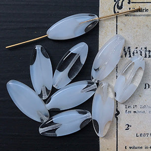 Vintage Czech Glass White Oval Bead 20x8mm VP-6708