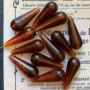 Vintage West German Brown Bead Drop 20x7mm VP-7010