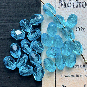 Vintage Czech Glass Aquamarine Bead 7x5mm VP-7182