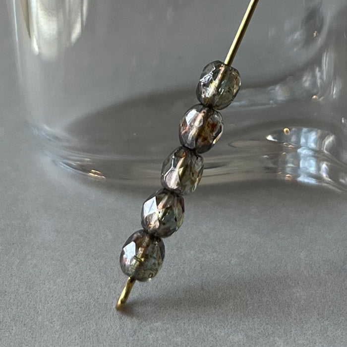 VP-7917 4mm チェコ ヴィンテージ ルミネセンス モスグリーン ガラスビーズ ファイヤポリッシュ