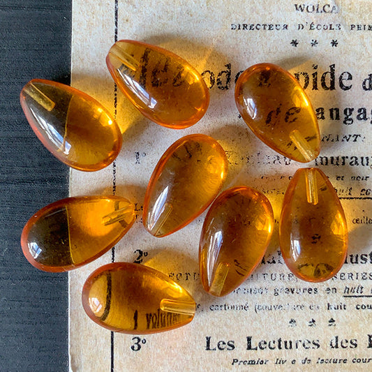 VP-8210 16x10mm West German Vintage Topaz Half Drilled glass Bead