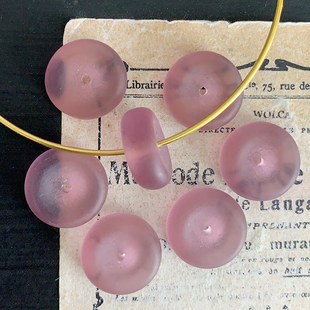 Vintage Czech Glass Amethyst Purple Frosted Bead 14x5mm VP-8237