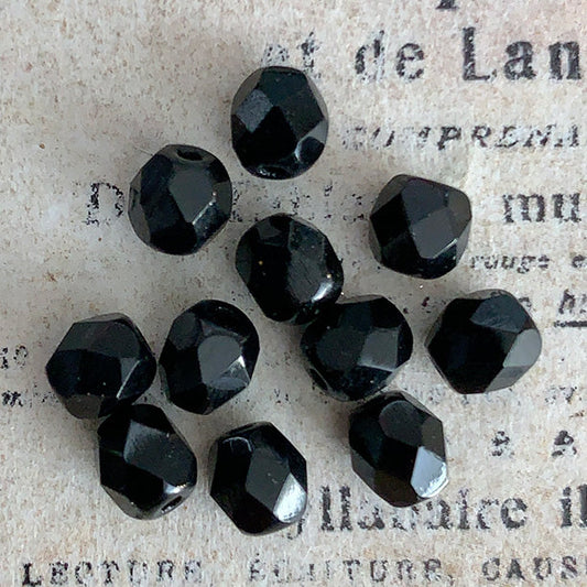Vintage Czech Glass Jet Black Round Bead 5mm VP-8238