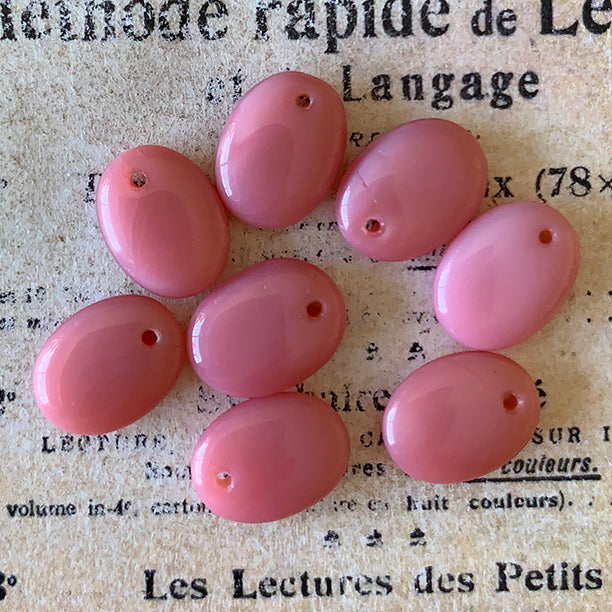 Vintage Czech Glass Pink Oval Drop Bead 12x9mm VP-8346