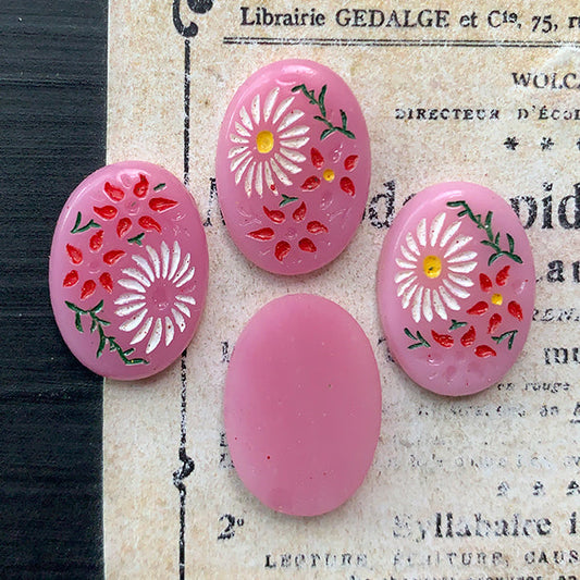 Vintage Japan Glass Pink Oval Charm 18X13 VP-8396