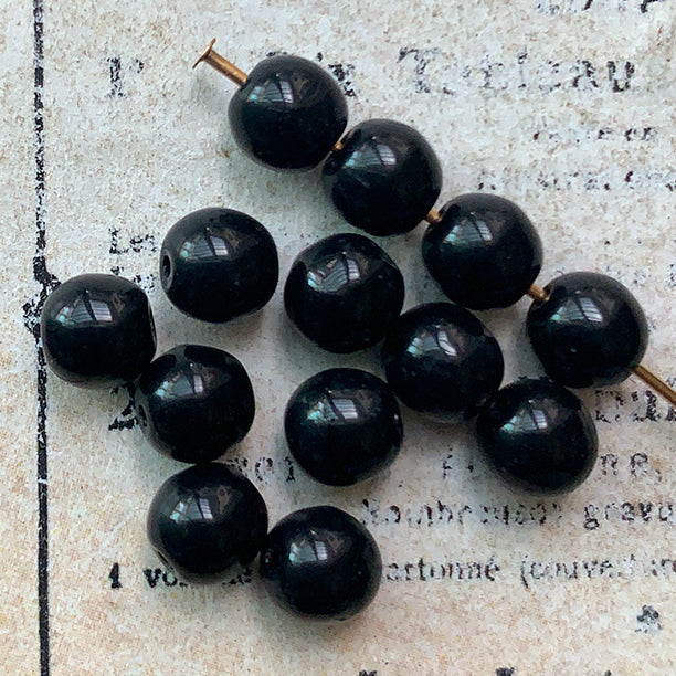 Vintage Czech Glass Jet Black Round Bead 5mm VP-8406