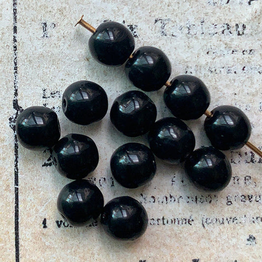 Vintage Czech Glass Jet Black Round Bead 5mm VP-8406
