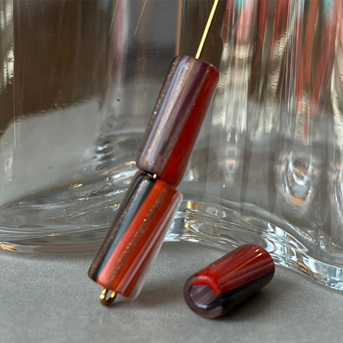 Vintage Czech Glass Red Black Bead 16x17mm VP-8835