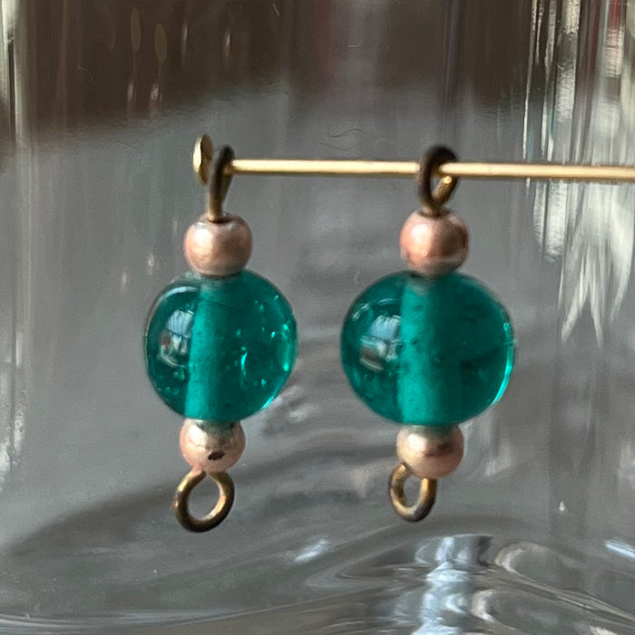 Vintage Japan Glass Emerald Green Bead Connector Charm 19mm VP-8839