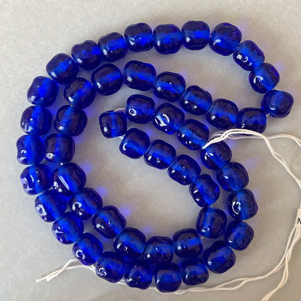 Vintage Japan Haskell Glass Sapphire Blue Baroque Bead 8mm 38cm Strand VPL-8527