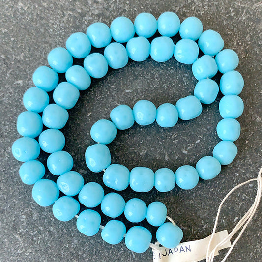 Vintage Japan Haskell Glass Turquoise Baroque Bead 8mm 38cm Strand VPL-8530